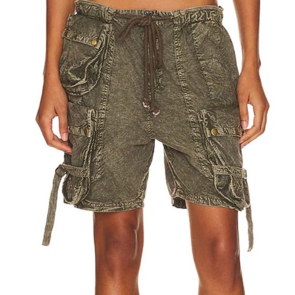 FREE PEOPLE MOON BAY GREEN COTTON PARACHUTE CARGO SHORTS SMALL - Picture 1 of 16